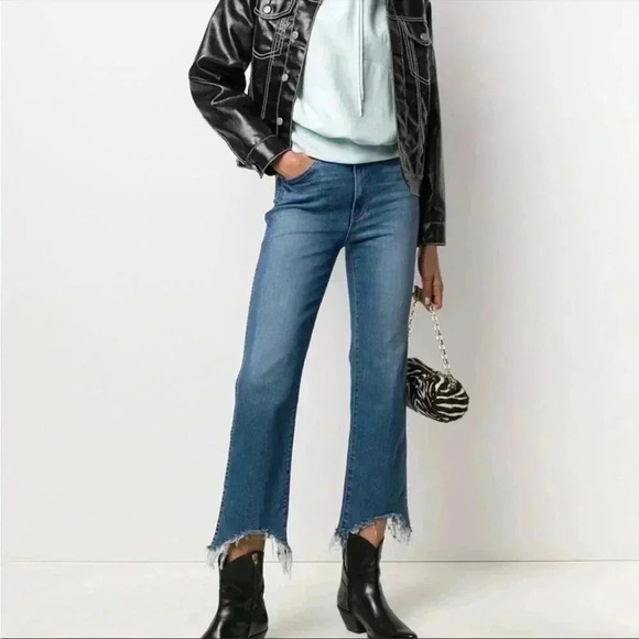 3x1 NYC Shelter Crop Denim Chewed Hem High Rise Straight Leg Jeans 26 - Picture 3 of 10